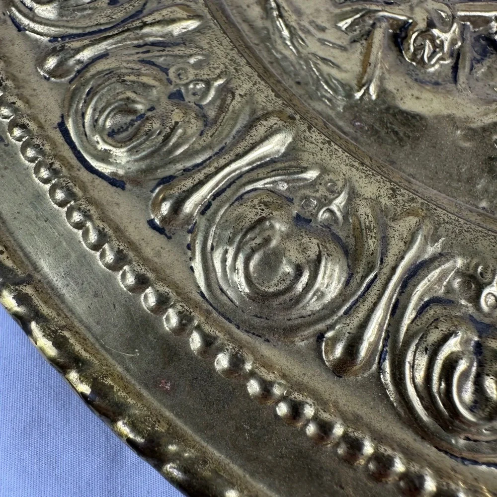 Vintage Pair of Embossed Brass Wall Plates Made in England Peerage Jenny Jones